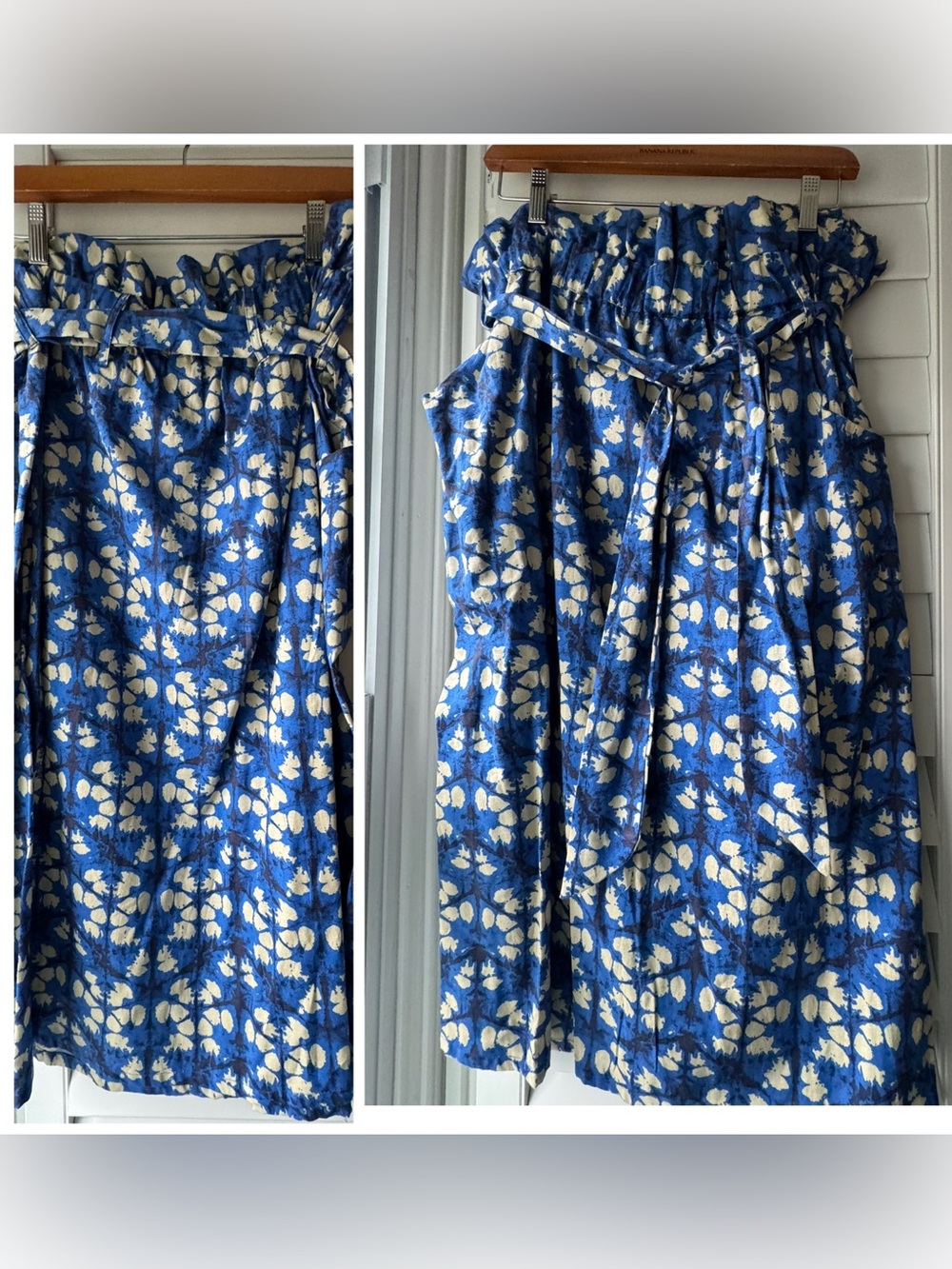 Anthropologie Porridge Lanai Blue Floral Paperbag Waist Cotton Skirt size XL NEW